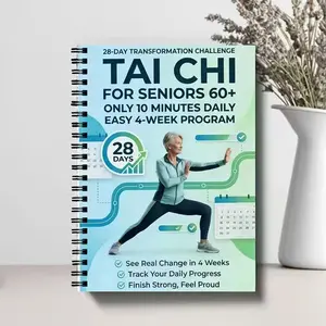Tai Chi Practice Manual for Seniors over 60, 28-Day Daily 10-Minute Home Workout Plan, Easy-To-Follow Exercise Guide for Older Adults, Spiral Bound Planner