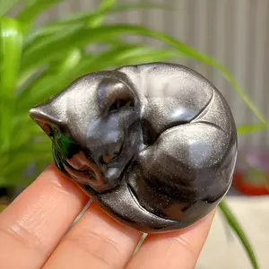 1pc Silver Obsidian Cat, Quartz Cat, Crystal Cat, up, Mineral Specimen, Home Decor, Crystal Gifts, Birthday Gifts, Holiday Gifts, Crystal Animal