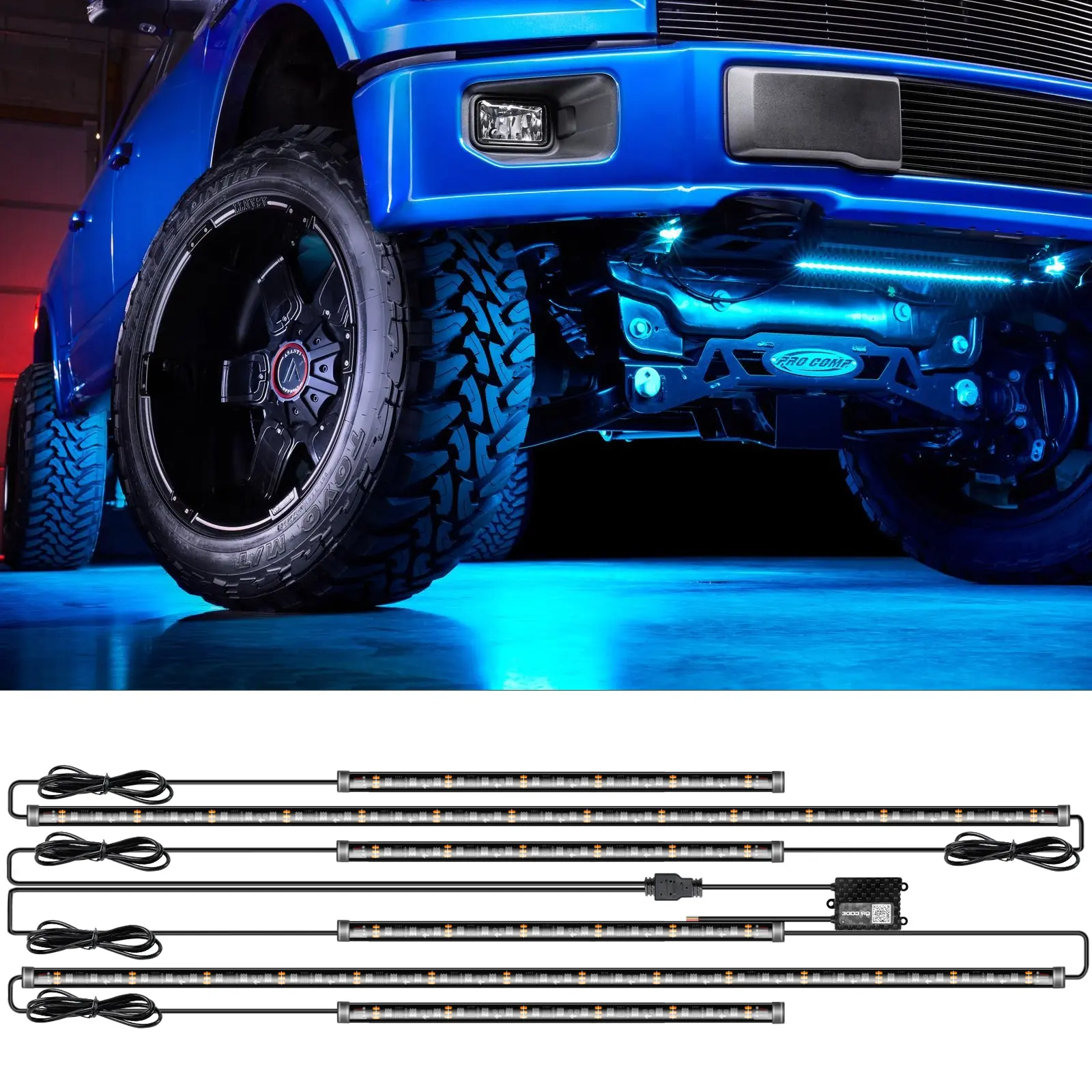DREAMIZER 6Pcs Car Underglow Neon Accent Strip Lights Active Function Music Mode Remote Control Underbody Light Strips for Cars Van SUV