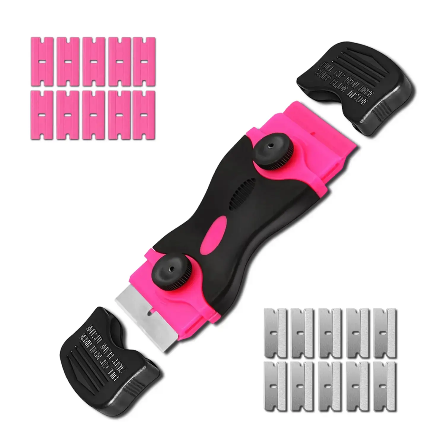 2-in-1 Glass Cooktop Scraper Tool with 20 Replacement Blades, Metal & Plastic Razor Scraper for Stove Top, Window, Tile, Sticker, Paint, Caulk Removal, Non-Scratch Cleaning Tool for Kitchen & Auto Detailing