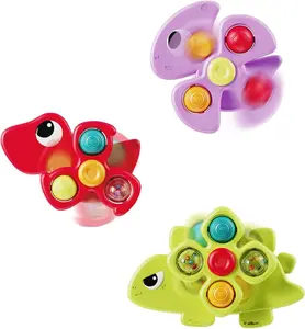 3PCS Dinosaur Suction Cup Bath Toys for Toddlers 1-3 Sensory Baby Bath Toys for 6-12 Months & 1 Year Old Boys Girls | Spinning Suction Toys for High Chair, Travel, Window & Bathtub