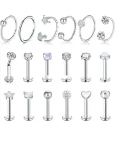 Mixed Style Rhinestone Decor Lip Ring, Stainless Steel Lip Stud, Body Jewelry for Women & Men, Trendy All-match & Exquisite Jewelry for Birthday Gift