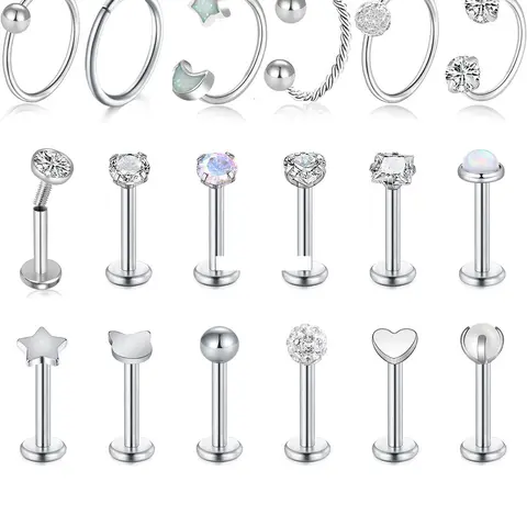 Mixed Style Rhinestone Decor Lip Ring, Stainless Steel Lip Stud, Labret Studs Chic Body Jewelry for Women & Men, Trendy All-match & Exquisite Jewelry for Birthday Gift