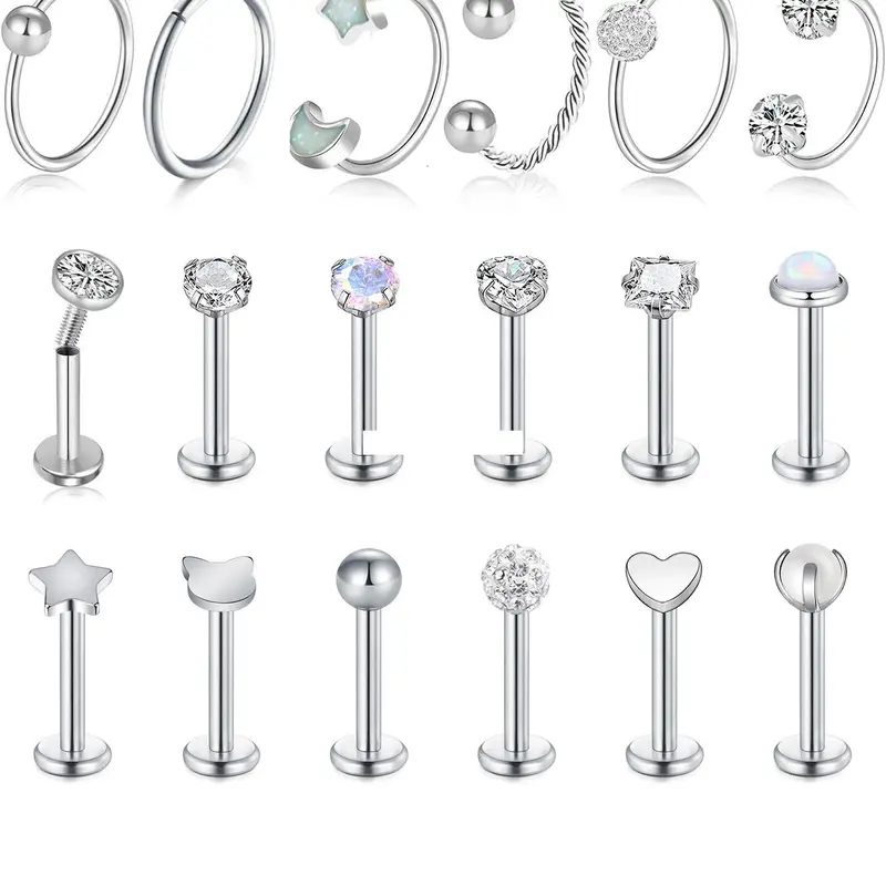 Mixed Style Rhinestone Decor Lip Ring, Stainless Steel Lip Stud, Labret Studs Chic Body Jewelry for Women & Men, Trendy All-match & Exquisite Jewelry for Birthday Gift