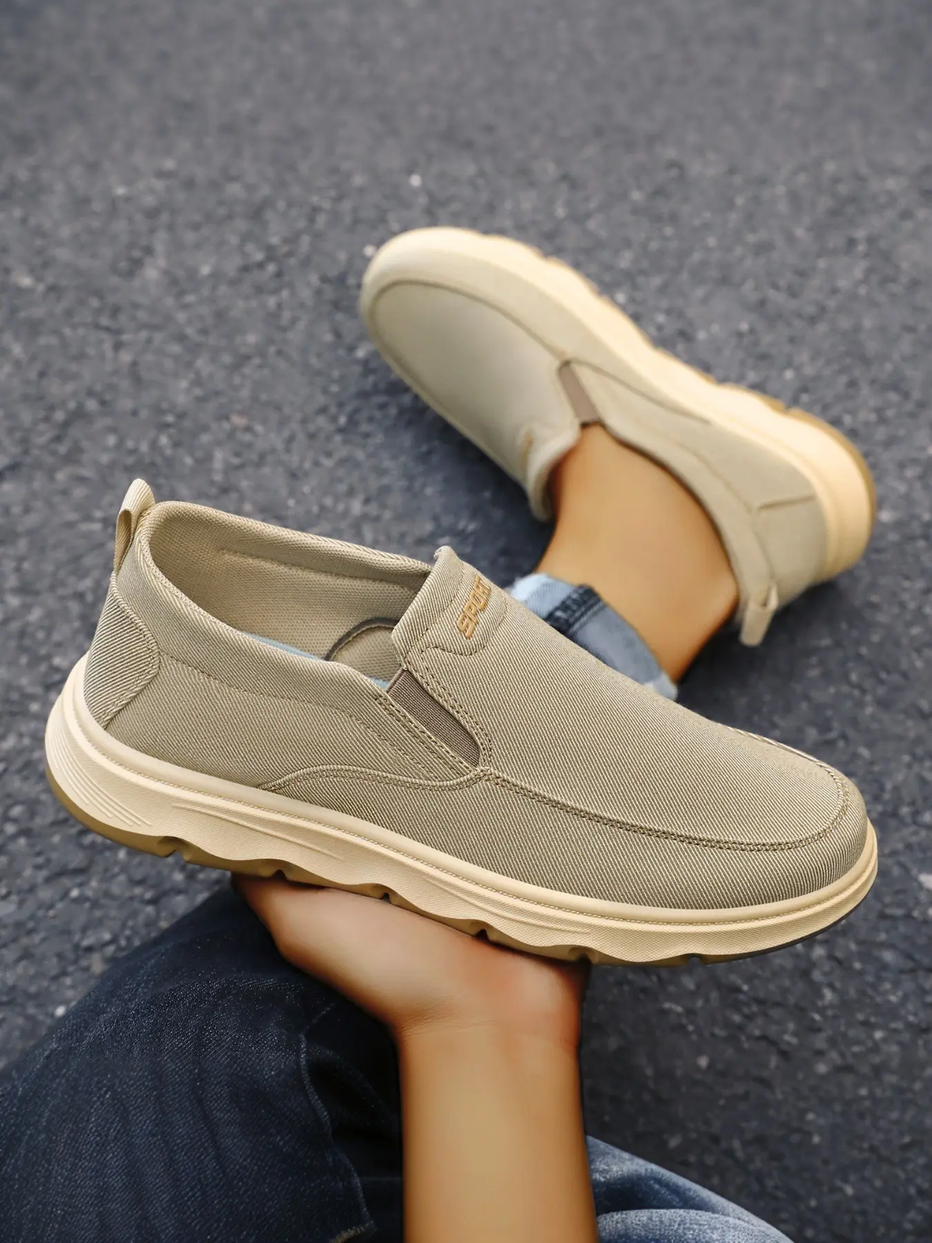 Men's Casual Canvas Slip-On Loafers - Lightweight Walking Shoes with Non-Slip Beige Sole for Daily Commute, Outdoor Walks and Casual Streetwear