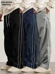 summervibes 3-Pack Men’s Summer Striped Pants – Trendy High Street/Street Style Casual Loose Fit, Versatile Long Pants for Sports & Fitness