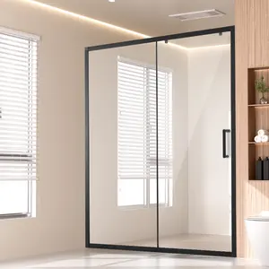 VEVOR Semi-frameless Shower Door, 57.7-59 W x 70 H in, Shower Sliding Glass Door with 1/4 in(6mm) Clear Tempered Glass, Waterproof Shatterproof Stainproof with Stainless Steel Hardware, Matte Black