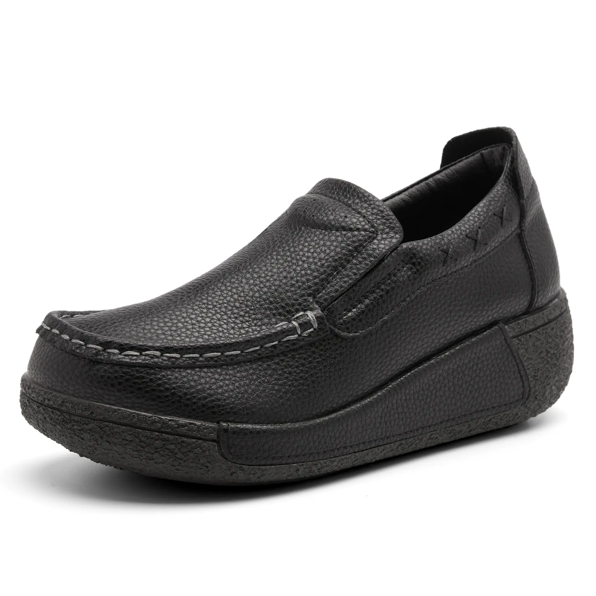 AOPLUS Slip On Platform Loafers Women Men, Comfortable Leather Moccasins Walking Shoes. Orthopedic Thick Sole Footwear for Standing All Day Foot Pain Relief, Arch Support Casual Work Nursing Shoes.