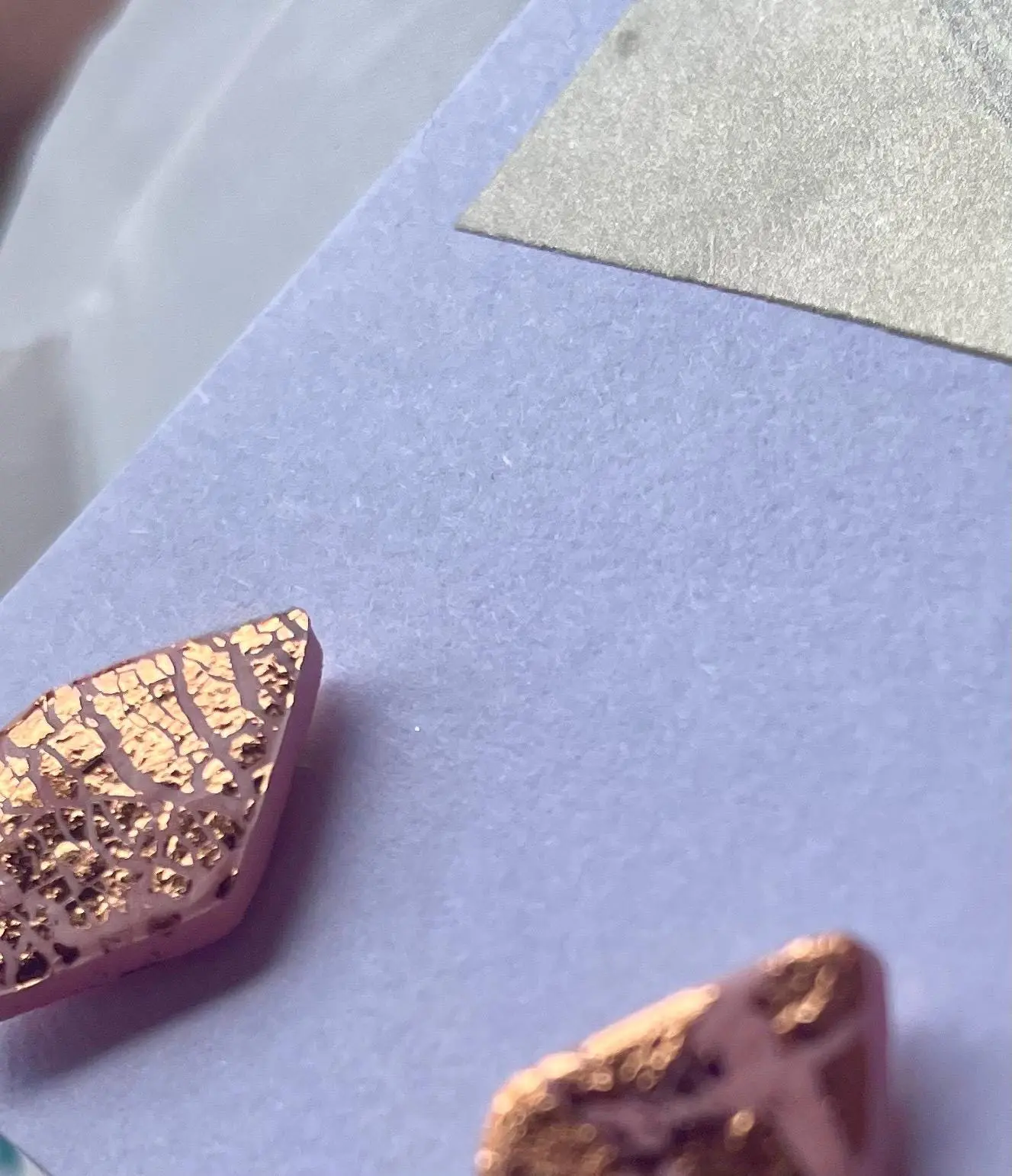 Hand Made, Copper and Baby Pink, polymer clay, Diamond Shaped Stud Earrings!