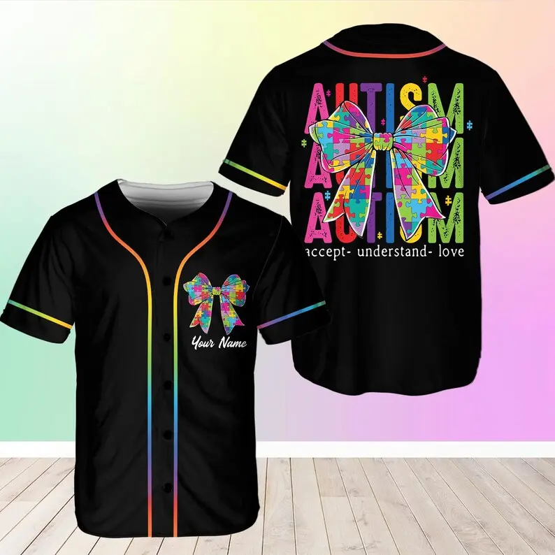 Personalized Autism Awareness Baseball Jersey, Custom Name Autism Baseball Jersey, Autism Support Baseball, Infinity Symbol Baseball Jersey