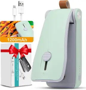 Mini Bag Sealer, USB Rechargeable Chip Bag Sealer Heat Seal, 2 in 1 Bag Sealer Heat Seal with , Portable Bag Resealer for Plastic Bags Snacks &  Storage(Green)