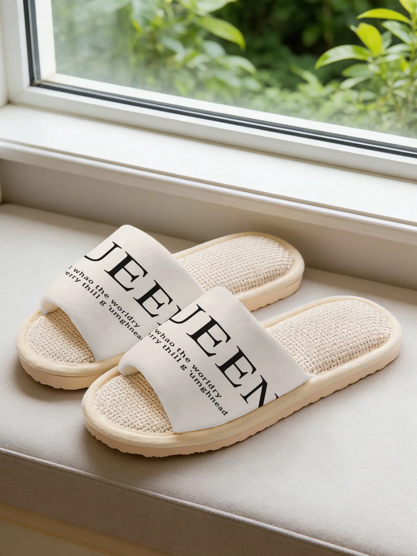 Unisex Linen Slippers with Letter Print, Breathable Eva Sole, Non-Slip Quiet Design, Ideal for All Seasons, Perfect for Home Use, Footwear
