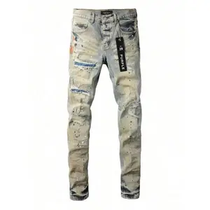 New Printed Skinny Jeans for Men, Light Tone with Creative Pattern, Elastic Slim Denim, Great for Spring and Summer Daily Outdoor Wear