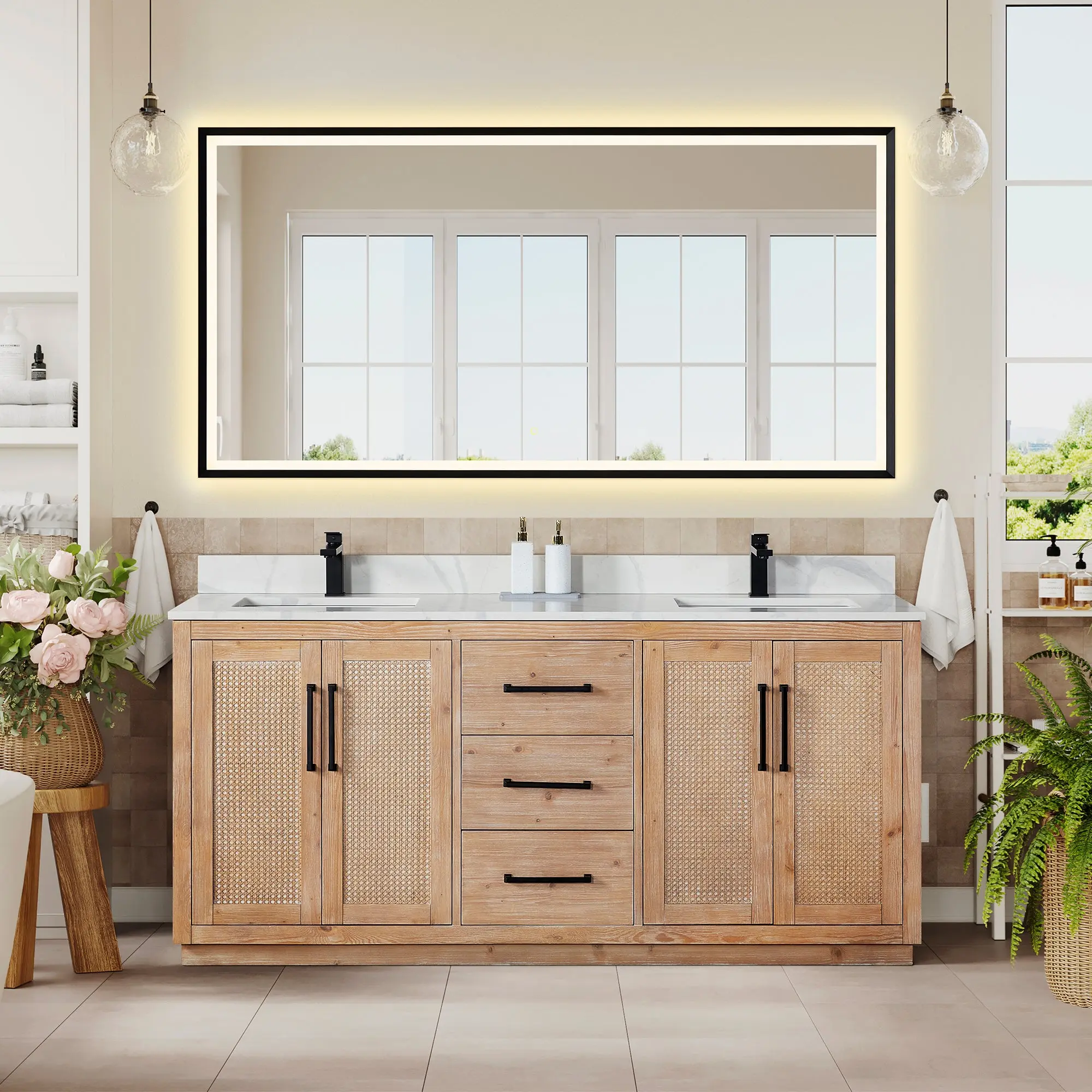 Floral 72" double vanity with top