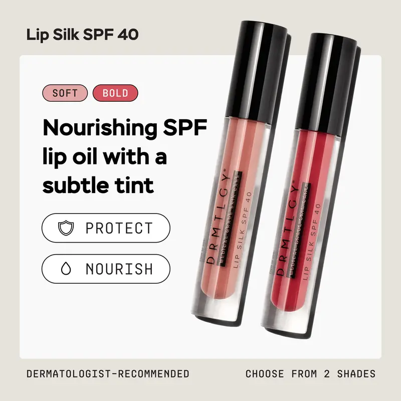 DRMTLGY Lip Silk SPF 40 .15 fl oz - Luxurious Tinted Lip Oil in 2 Shades. Hydrating Formula with Mineral Sunscreen and Squalane.