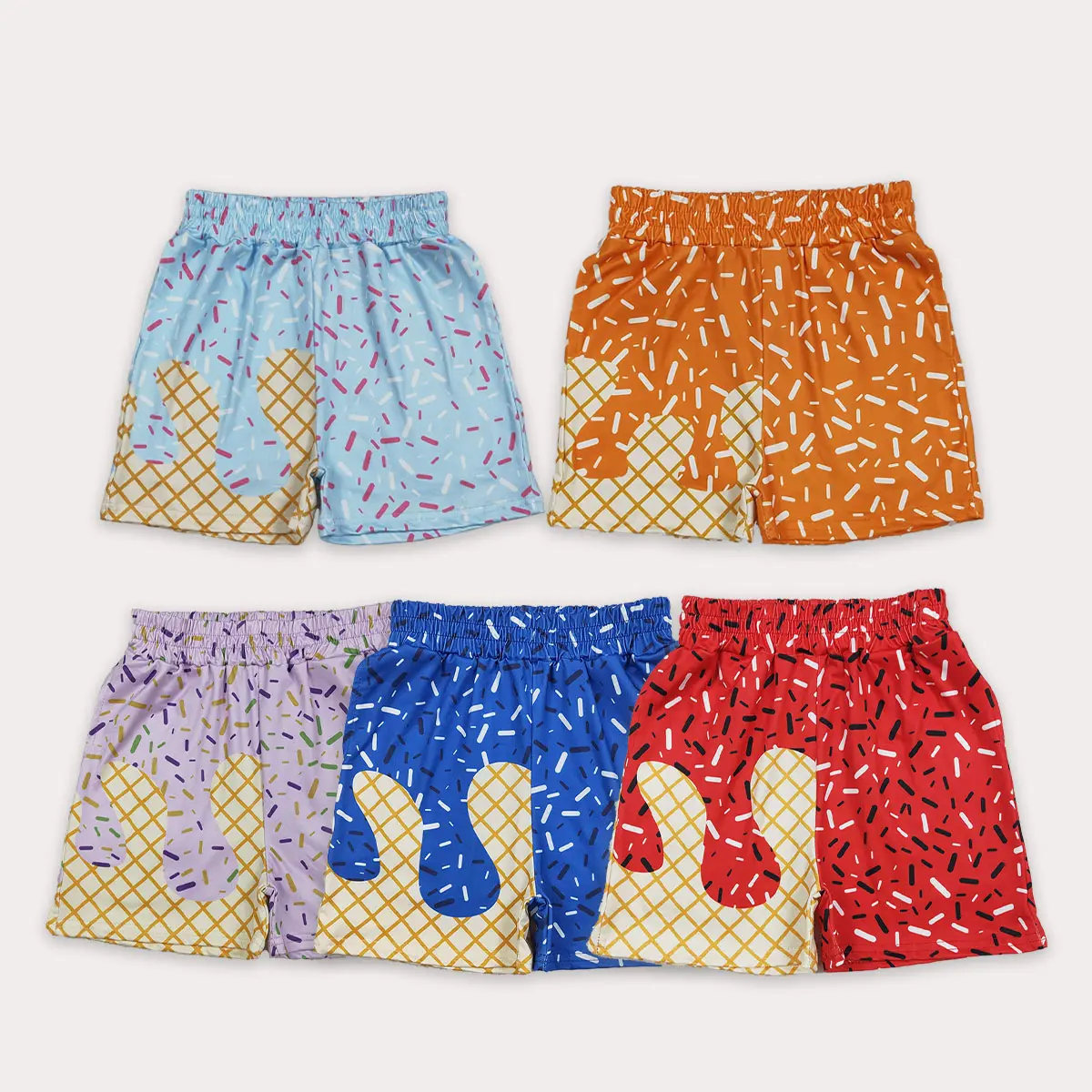 Boys' Lightweight Printed Soft Stretch Cotton Summer Shorts - Mid-Waist, Knee-Above Fitted Cut, Sprinkle Stars & Ice Cream All-Over Print, Toddler & Youth Sibling Matching Bottoms, Lightweight Printed Shorts, Soft Stretch Shorts