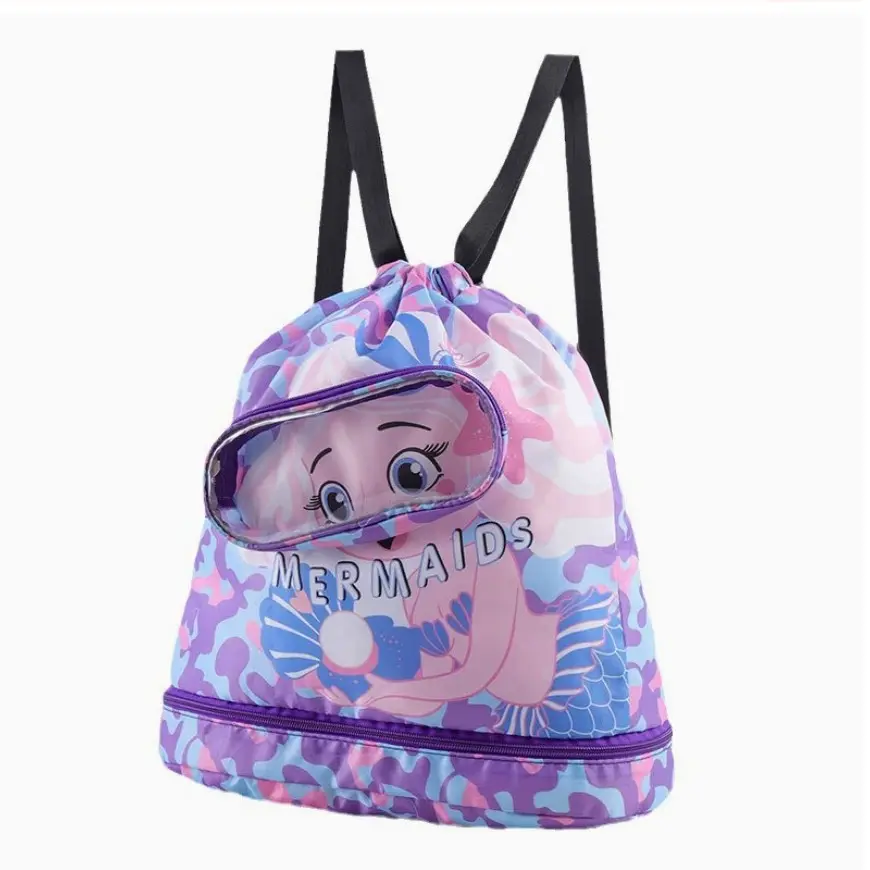 Waterproof Cartoon Print Swim Bag, Waterproof Swim Backpack with Separate Wet Dry Compartment, Beach Wash Kit, Durable Design, Swimming Bag