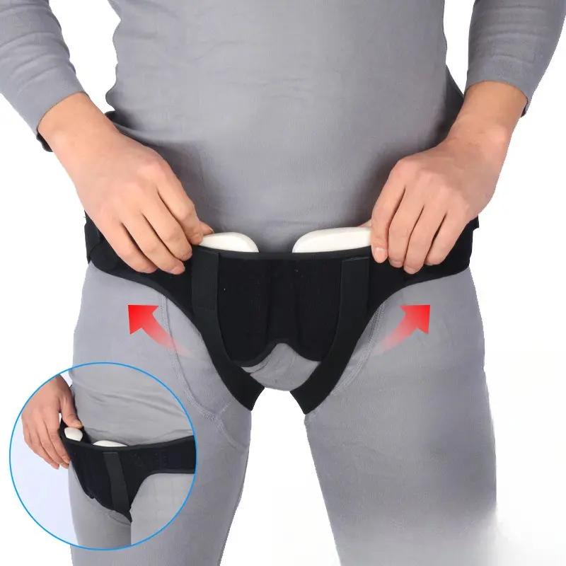 Inguinal Hernia Support Belt for Men, Adjustable Black PU Foam Truss with a Regular Pad Bag for Small Intestinal Hernia, Black Pu Foam Regular Pad Bag, Hernia Fixation