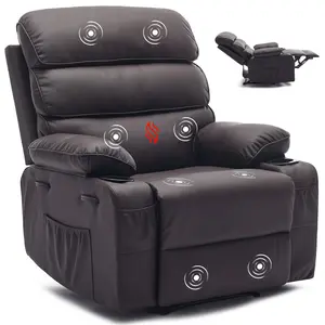 Oversized Power Swivel Recliner Chair Set, 360° Glider with 8-Point Vibration Massage & Lumbar Heat. Adjustable Lay Flat Ergonomic Lounge Chair, Soft PU Leather High Back Living Room Furniture, 350LBS Capacity. The ultimate vanity relaxation spot!