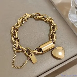 Trendy Couple Heart Stainless Steel Bracelet, 18K Titanium Steel, Color-Fade Resistant, Elegant Jewelry for Women, Unisex High-End Gift, Perfect for Daily Wear & Special Occasions