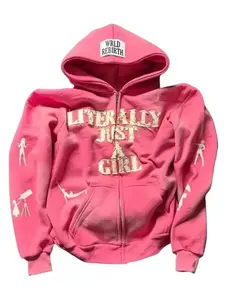 Y2K Hip-Hop Letter 3D Printing Hoodie, Personalized Street Style, Unisex Loose Zipper Cardigan Top