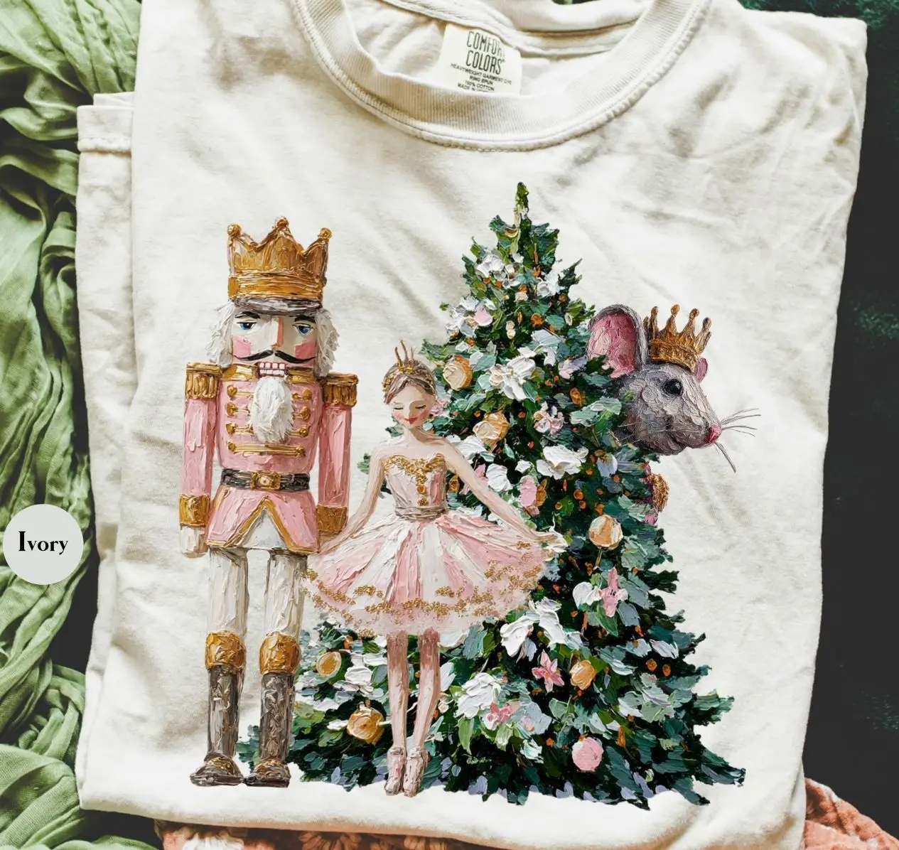 Comfort Colors Retro Nutcracker Scene T-Shirt, Vintage Christmas Painted Nutcracker Graphic Tee, Y2K Xmas Holiday Season Apparel, Cute Festive Winter Matching Family Shirt, Aesthetic Holiday Party Clothing, Xmas Gift Idea for Women and Men