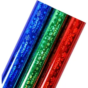 Snowflake Holographic Wrapping Paper - Mini Roll - Red/Blue/Green Rainbow Colors for Christmas, Birthday, Holiday,  Shower Packing - 17 x 120 inches - 3 Rolls (42.5 sq.ft.ttl.)