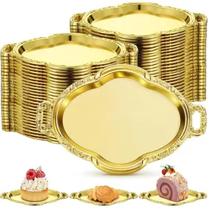 50 count Oval Mini Baroque Dessert Display Tray Mini Elegant Plastic Serving Tray Small Cake Candy Plates for Weddings Party Bridal  Shower, Birthday, Candy Jars Decorations ()