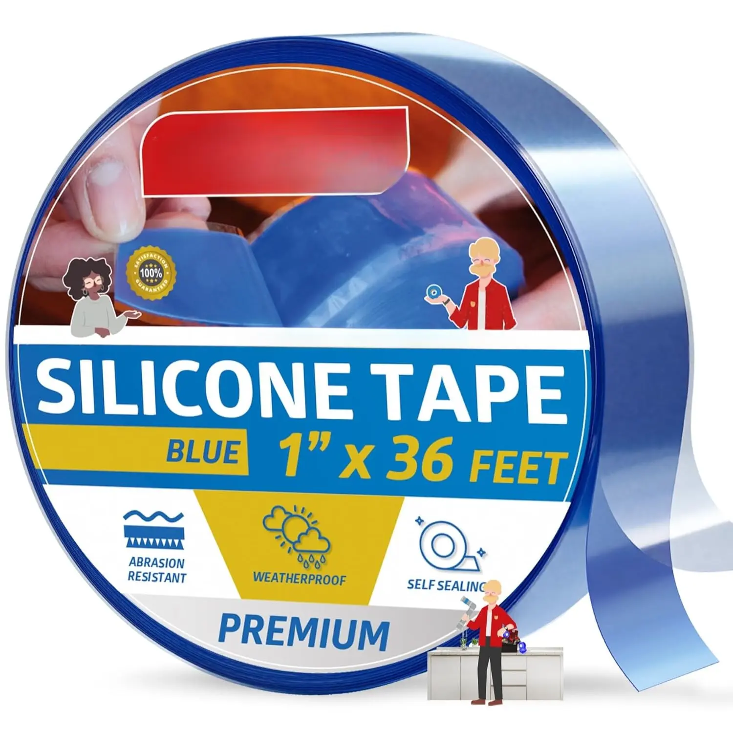 Self Fusing Silicone Tape Waterproof - 1" x 36 Feet Blue, Self Amalgamating Tape, Silicone Rubber for Plumbing, Sealing Pipes, Hose Repair, Outdoor Coax and Electrical Cables - Weatherproof