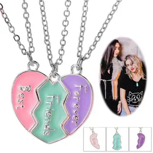BFF Necklace for 3 Best Friend Necklaces Heart Broken Stitching Necklace 3 Person Friendship Necklaces