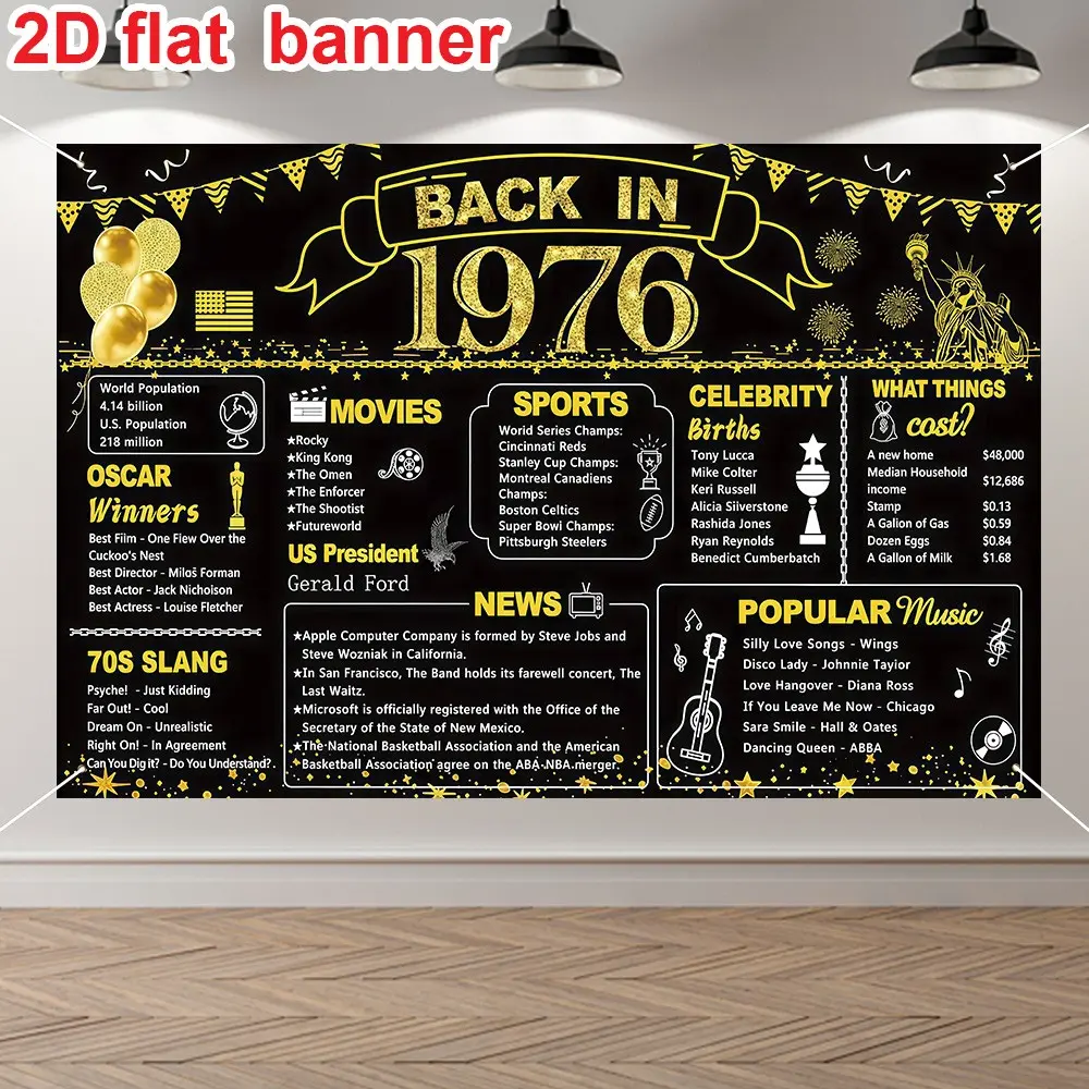 50th Birthday Gold Theme Party Decor Set, Vintage 1976 Banner, Unisex 50th Anniversary Decoration, Perfect for Parties, Wall Hanging Backdrop, Party Banners, Party Decorations Banners
