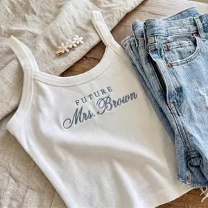 (Leave a note) Personalized Future Mrs Crop Tank Top, Future Mrs Bridal Cami, Embroidered Bride To Be Gift, Custom Mrs Wedding Tank Top
