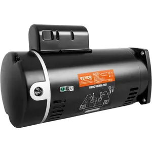 VEVOR 1 HP Pool Pump Motor, 3450 RPM High Speed, 115V (9.0 Amps)/ 230V (4.5 Amps), 90F/250V Capacitor, 1.25 SF, CCW Rotation, 56Y Square Flange Replacement Motor for Swimming Pools, Spa CentersVEVOR Super Brand Day