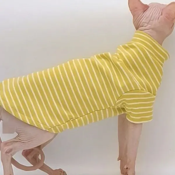 Yellow White Striped Turtleneck Cat Shirts, Soft Daily Clothes for Sphynx Devon Rex Hairless Cats