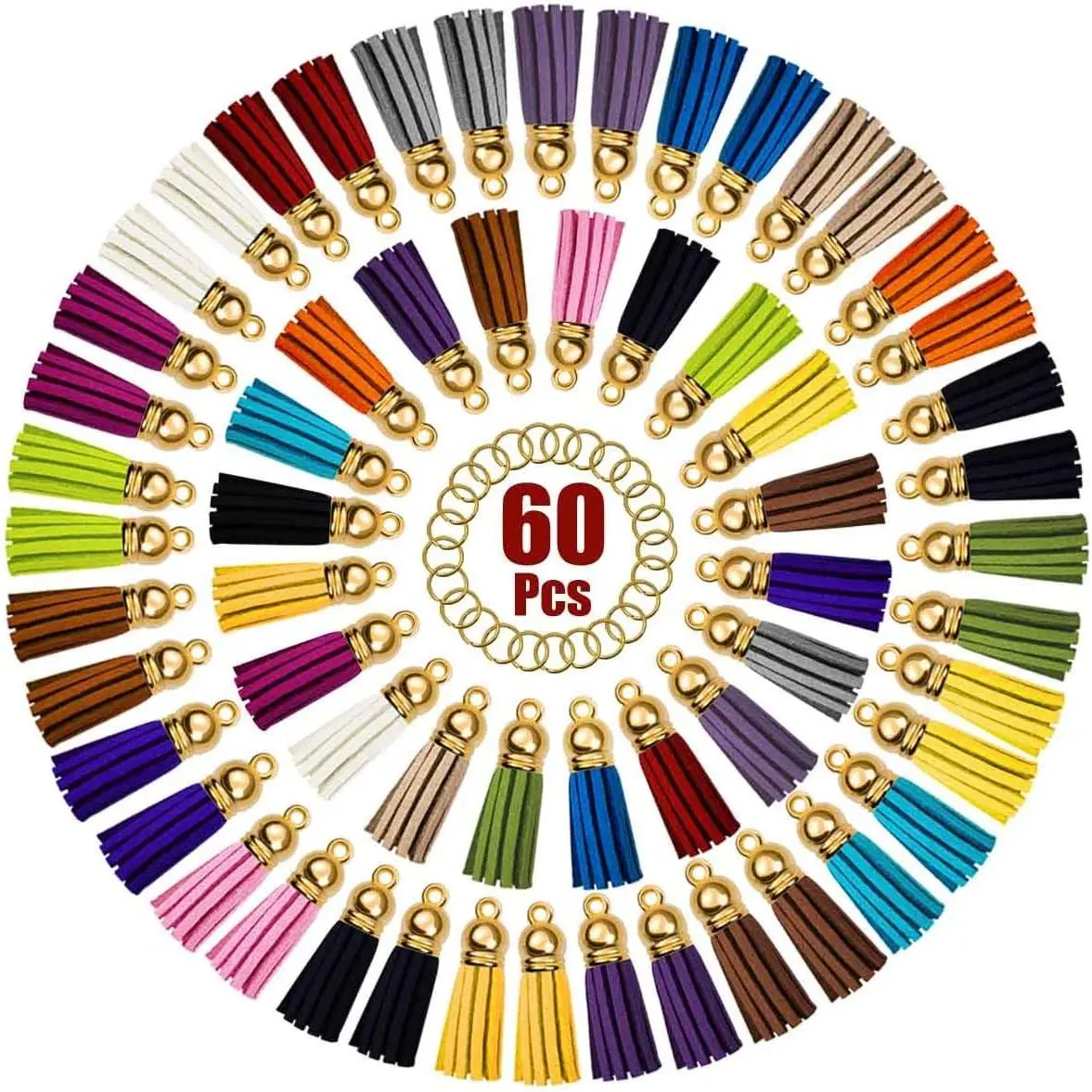 Tassels for Keychains Faux Suede Tassel for DIY  Making 60 count Leather  Charms Bulk & 60 count Jump Rings Key Chain Rings Bulk for Cellphone Straps Pendants Crafts