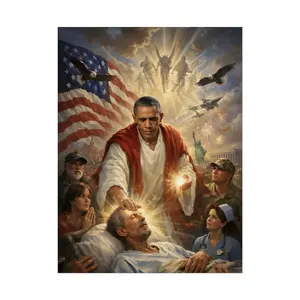 Obama as Jesus Healing the Sick AI Poster - Obama Messiah Meme Art - Obama Christ Controversy Satire Print