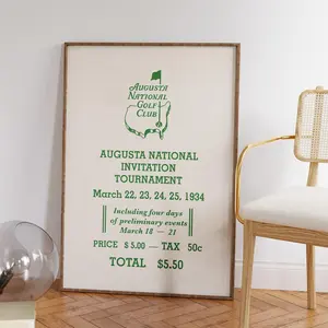 Augusta National Tournament, Retro Golf Ticket Print, Golf Poster, Wall Art, Gift for Golf Fans, Sport Memorabilia