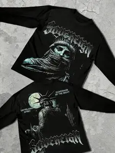 Unisex Long Sleeve T-Shirt with Double-Sided Print, Graphic and Fitted for Halloween, Christmas and Thanksgiving Gift, Cyberpunk Design for Tech Enthusiasts, Streetwear