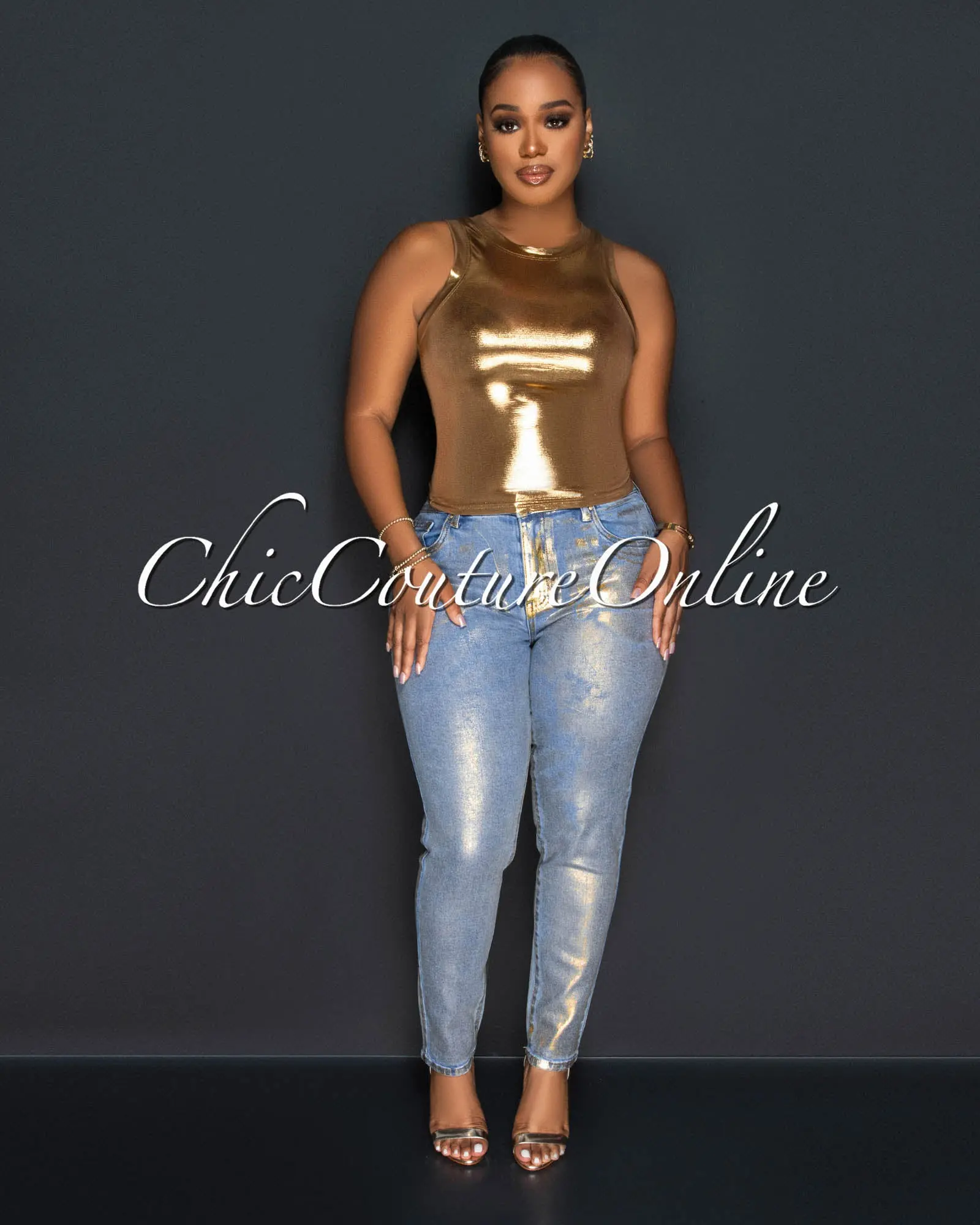 *Cobbs Light Denim Gold Foil Skinny Jeans