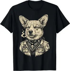 100% Cotton Dog Smoking Cigarette Funny Vintage Corgi Meme T-Shirt