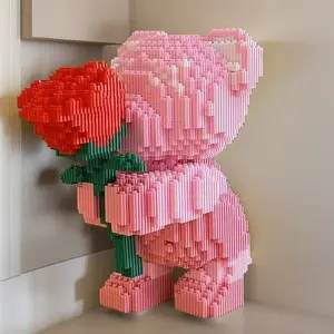 3745 Grains Love Romantic Rose Building Block Bear: A set of hand-assembled puzzle-building toys made from grains, suitable for parent-child interaction, room decoration, and living room decor.