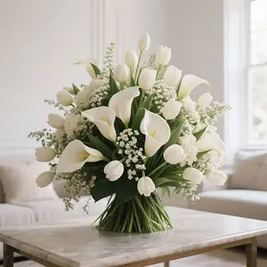 20 Exquisite Artificial Gypsophila + 6 White Tulips + 6 White Calla Lilies, Perfect Home Decoration Bouquet Set, Suitable for Weddings, Home and Office Decorations, Mother's Day and Spring Flower Arrangements, Outdoor Living Room, Valentine's Day, Mother'