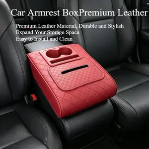 Universal Car Center Console Armrest Box, Multi-Function Auto Armrest Cushion with Cup Holder & Tissue Storage, Car Console Organizer, Premium PU Leather Arm Rest Pad, Car Interior Accessory for Most Vehicles