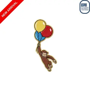 Curious George Embroidered Patch Monkey with Balloons Souvenir Iron On Badge for Kids Clothing Backpacks and Jackets