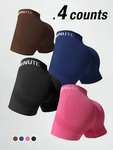 Women's High-Waisted Yoga Shorts Set, Seamless Design, Elastic Waistband, Letter Pattern, Workout Impact Shorts, Perfect for Workout & Running