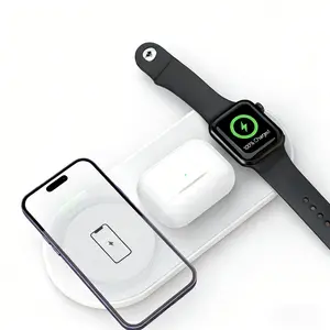 3-in-1 Wireless Charging Pad, Magnetic 15W Desktop Wireless Charger for iPhone, Apple Watch & AirPods, Portable Charger, Must-Have for Travel