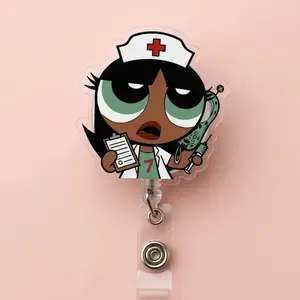 Power puff girls Retractable ID Badge Reel Cute Durable Acrylic ID Badge Holder Nurse Accessory Unique Gift for Nurses, Nursing Students or Coworkers