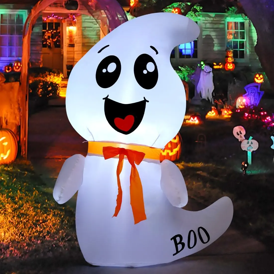 GOOSH 4 FT Halloween Inflatable Cute Ghost Outdoor Decorations Blow Up Yard Ghost with Built-in LEDs for Indoor Garden Lawn Party Decorspooky season decor, spooky yard decor, halloween yard decor, halloween gift for him and her, 2026 gift