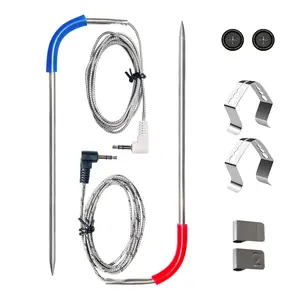 Traeger 2 Pack Meat Probe Replacement for Pellet Grill Smokers, 3.5mm Plug, 2 Stainless Steel Probe Clip Holders, 2 Gormmets and 2 Numbered Tags