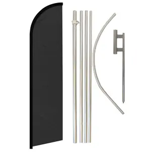 Black Solid Color Windless Banner Flag & Pole Kit